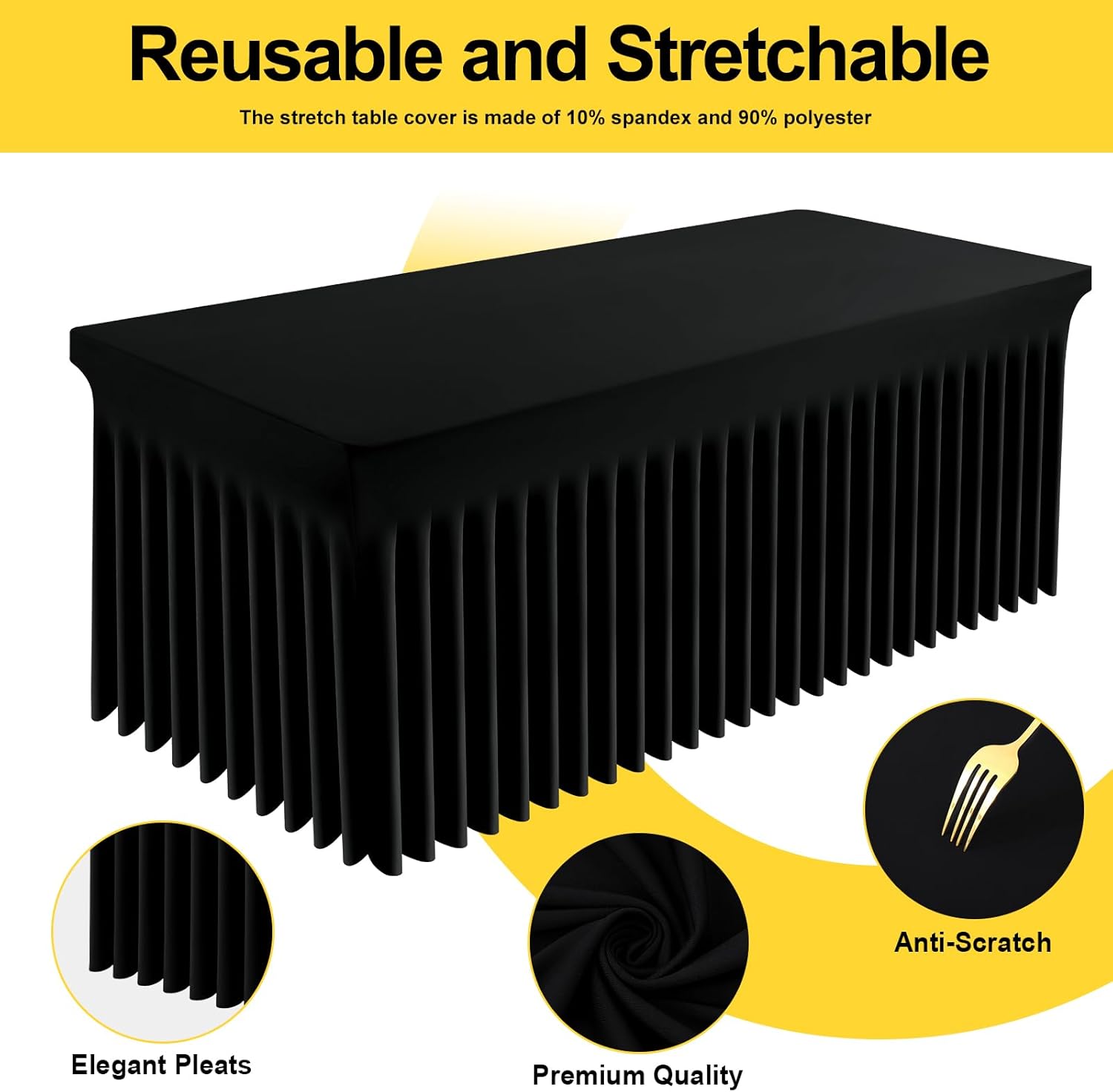 Smiry Spandex Tablecloth for 6FT Tables Black