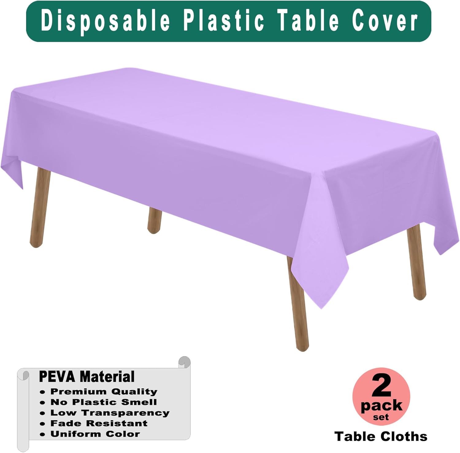 Lavender Plastic Tablecloths 2 Pack Lilac Disposable Covers 54x108 Inch