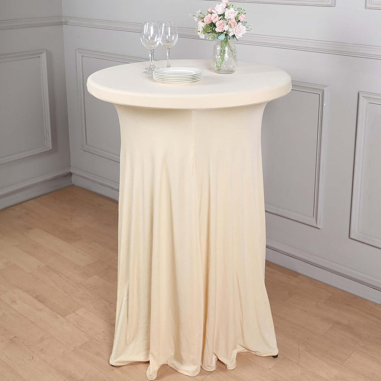 Efavormart Beige Round Spandex Cocktail Table Cover