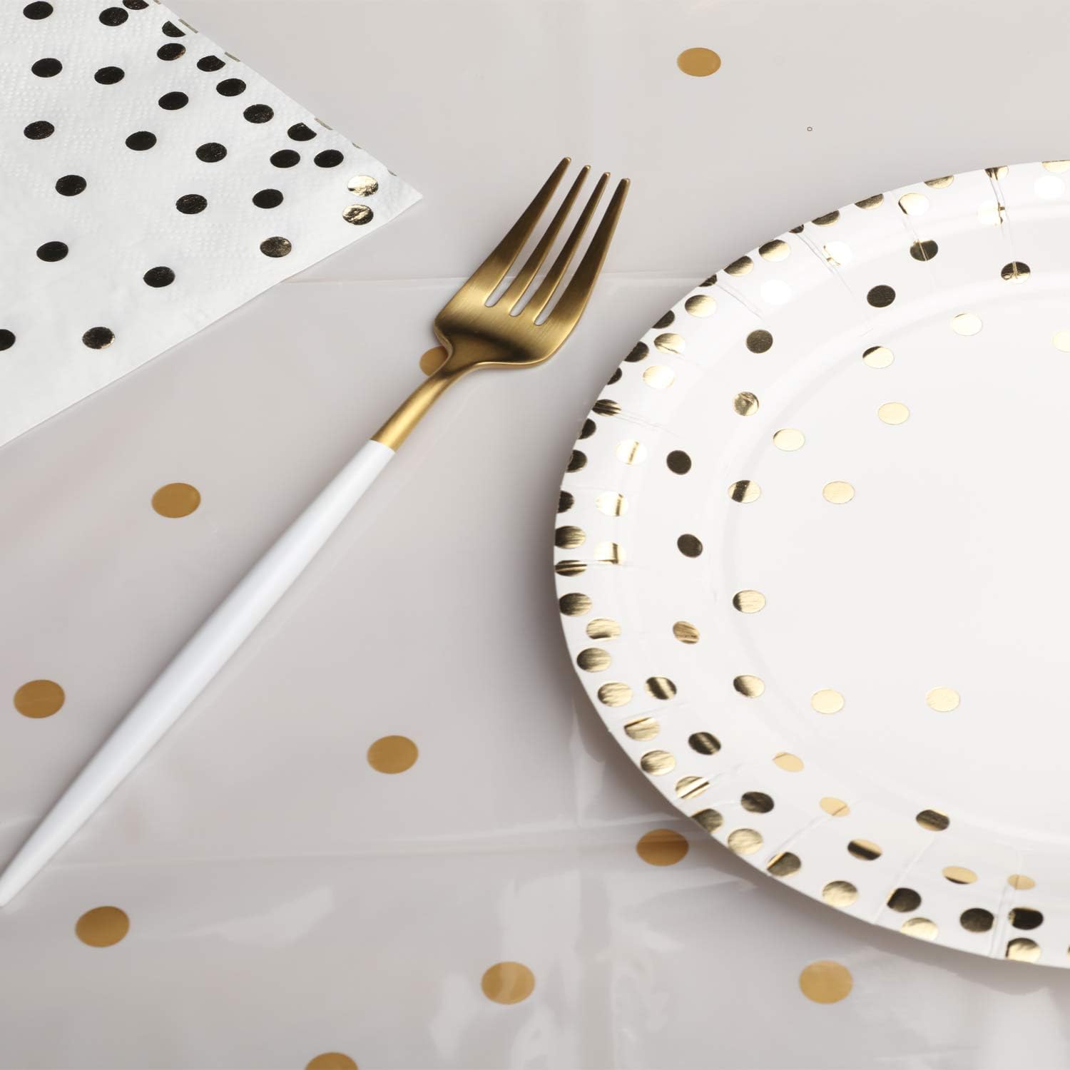 4 Pack Plastic Tablecloths with Gold Dot Design