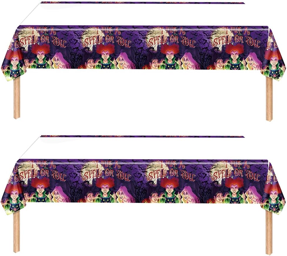 We1Fit 2 Pack Hocus Pocus Halloween Tablecloths 43x71 Inch