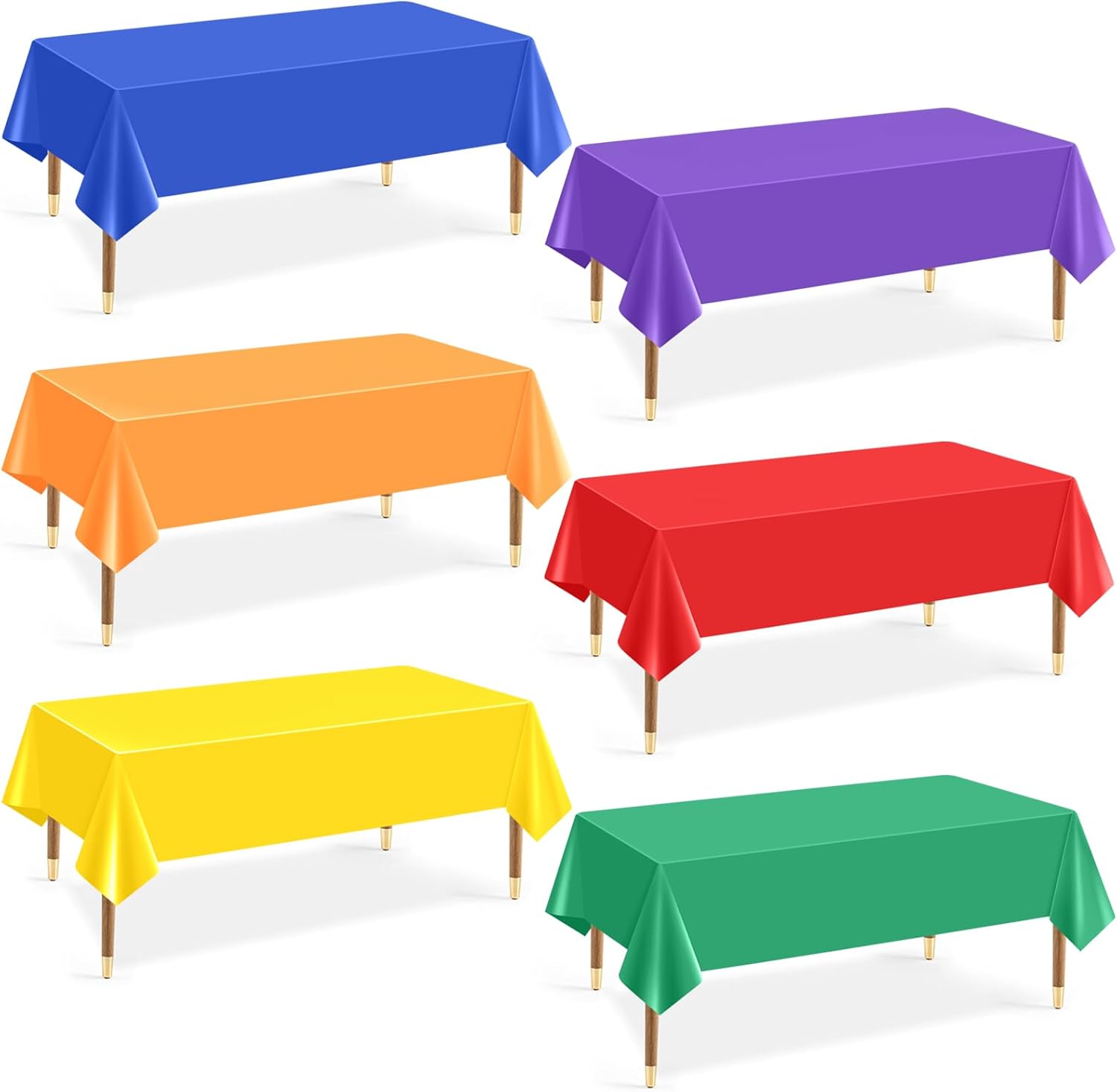 6Pcs Rainbow Neon Plastic Tablecloths Set 54x72 Inch