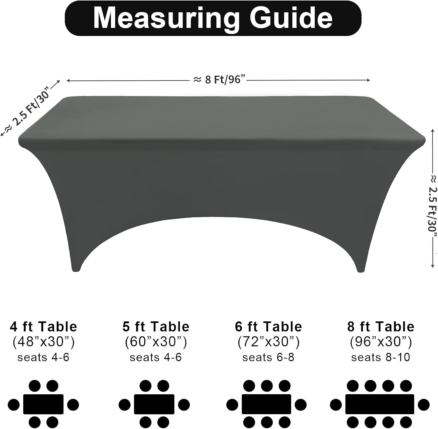 FestiCorp Gray Spandex Table Cover for 8 Foot Table