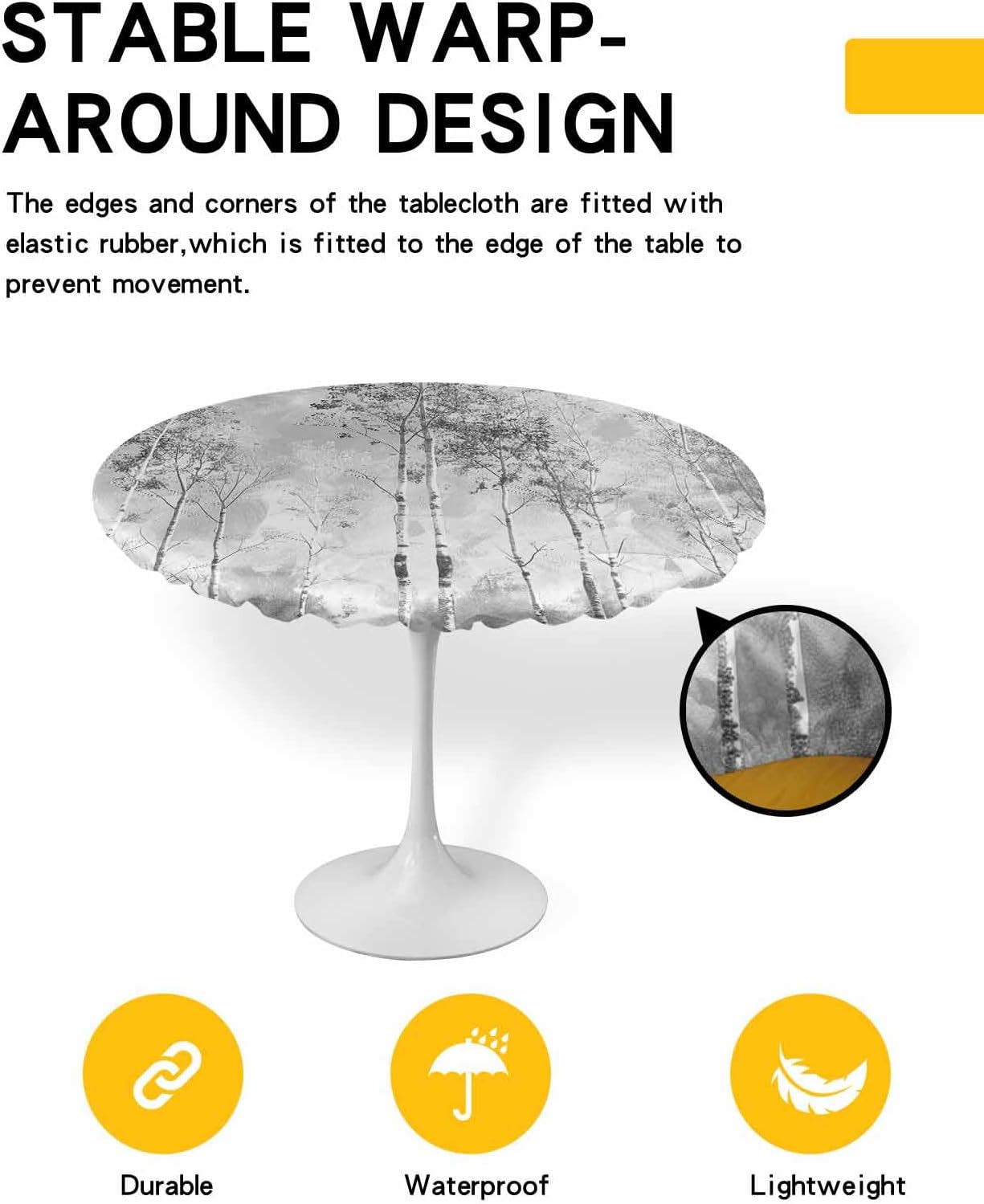 Elastic Waterproof Round Tablecloth 55-60 Inches