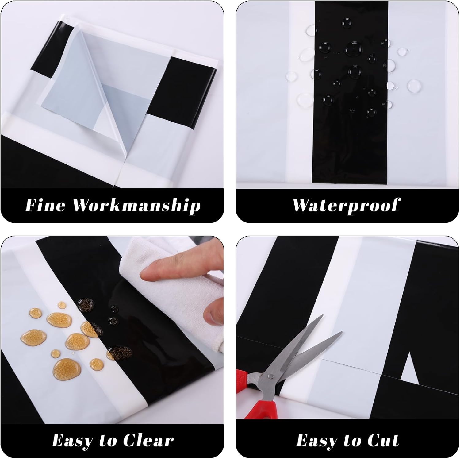 Kesfey 3 Pack Black White Vertical Striped Tablecloth 54x108 Inch Waterproof