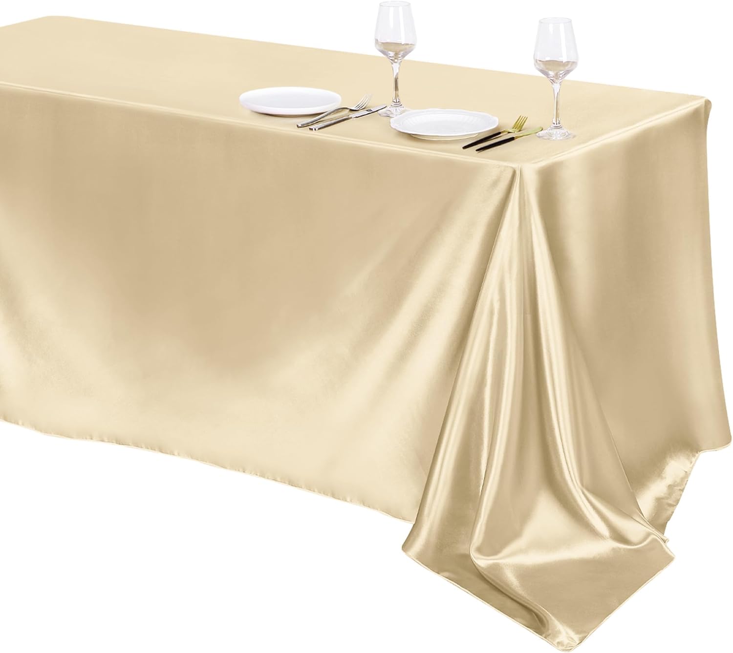 TURSTIN Champagne Satin Tablecloth 102 x 58 Inch Overlay Decor