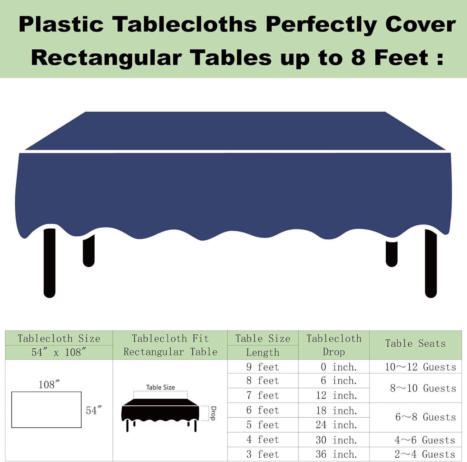 Navy Blue Plastic Tablecloths 3 Pack for 6-8 Foot Tables