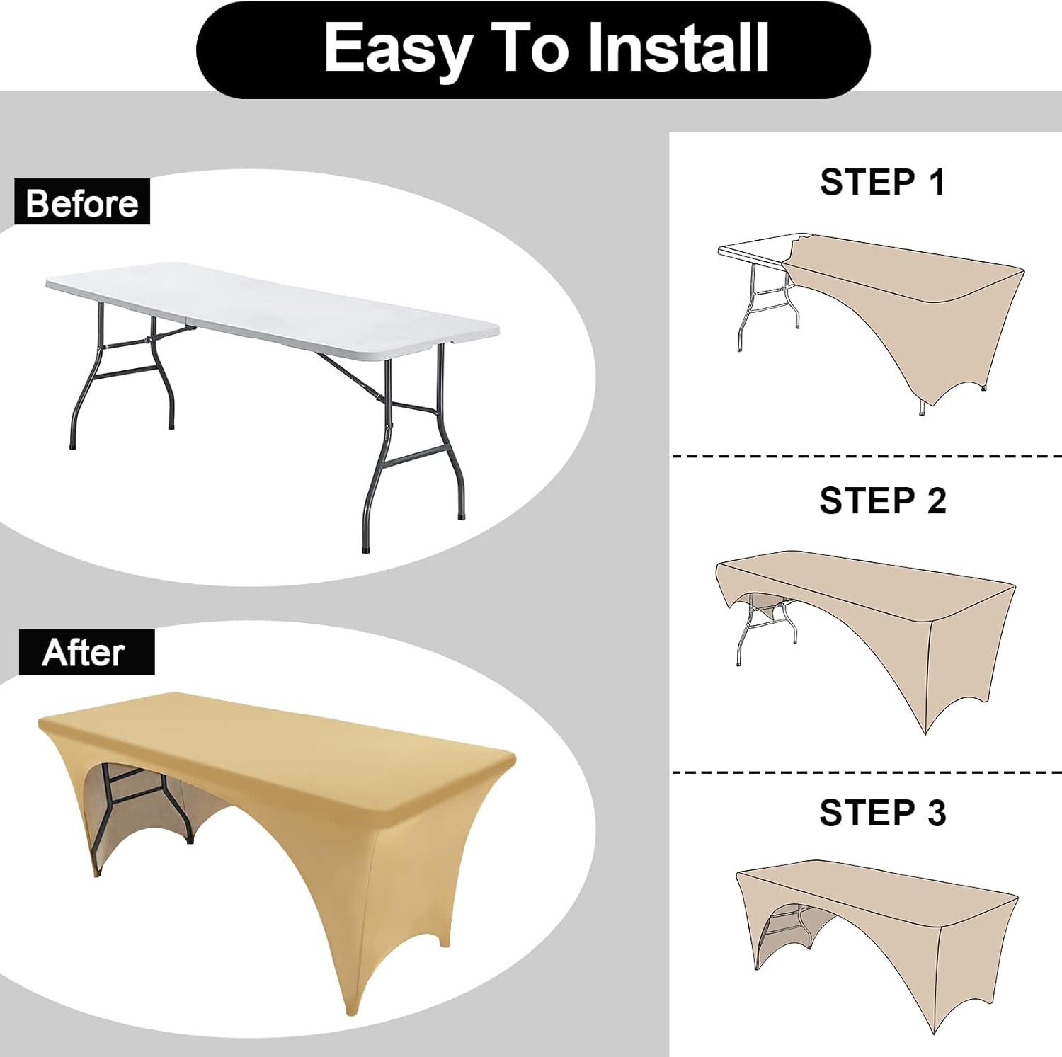 FestiCorp Beige Spandex Table Cover for 5 Foot Table