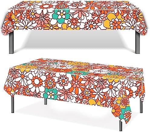Augisteen Groovy Daisy Tablecloth Set 54x108 Inch Waterproof