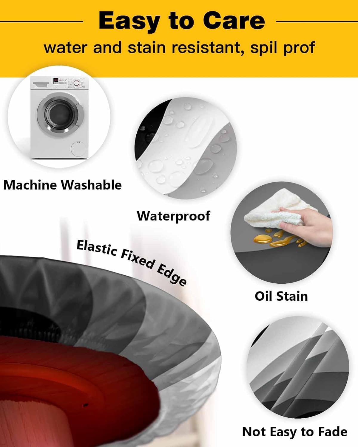 Black Grey Round Waterproof Table Cover with Elastic