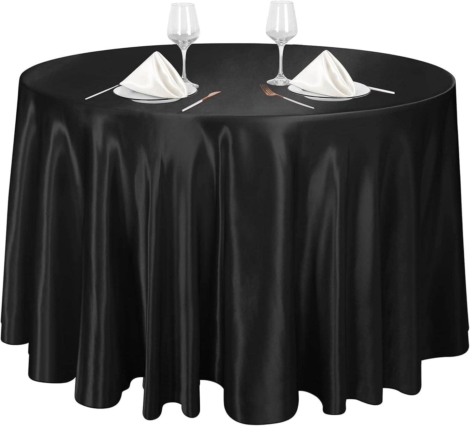 Ruisita 120 Inch Black Round Satin Table Cover