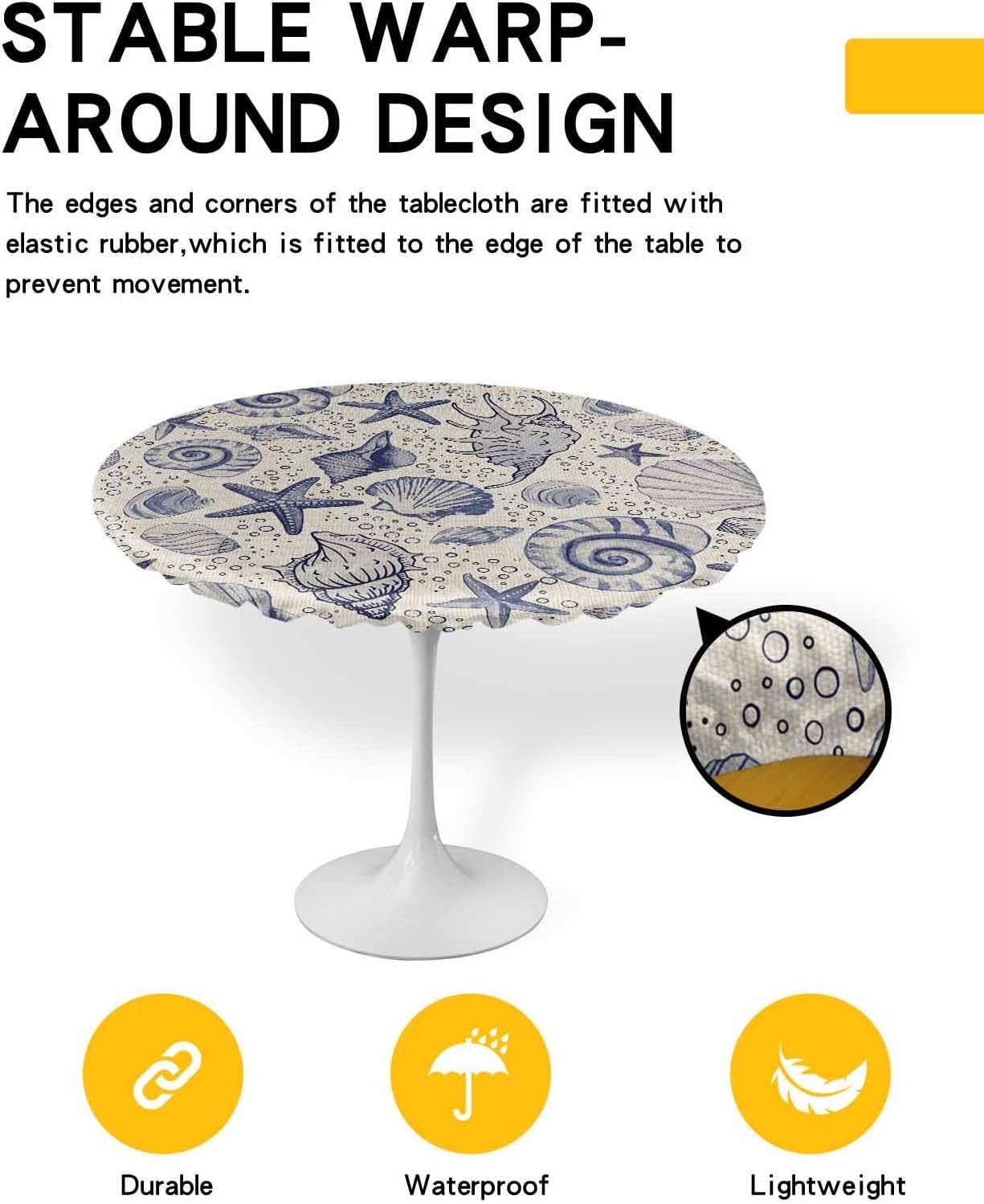 Coastal Starfish Round Waterproof Table Cover for Indoor Outdoor Use