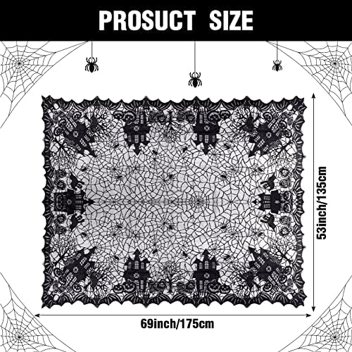 Irenare Halloween Spider Web Tablecloth Black Lace Gothic Rectangular 53 x 69 Inch