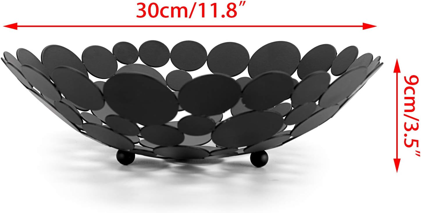 OwnMy Black Round Metal Fruit Bowl Basket