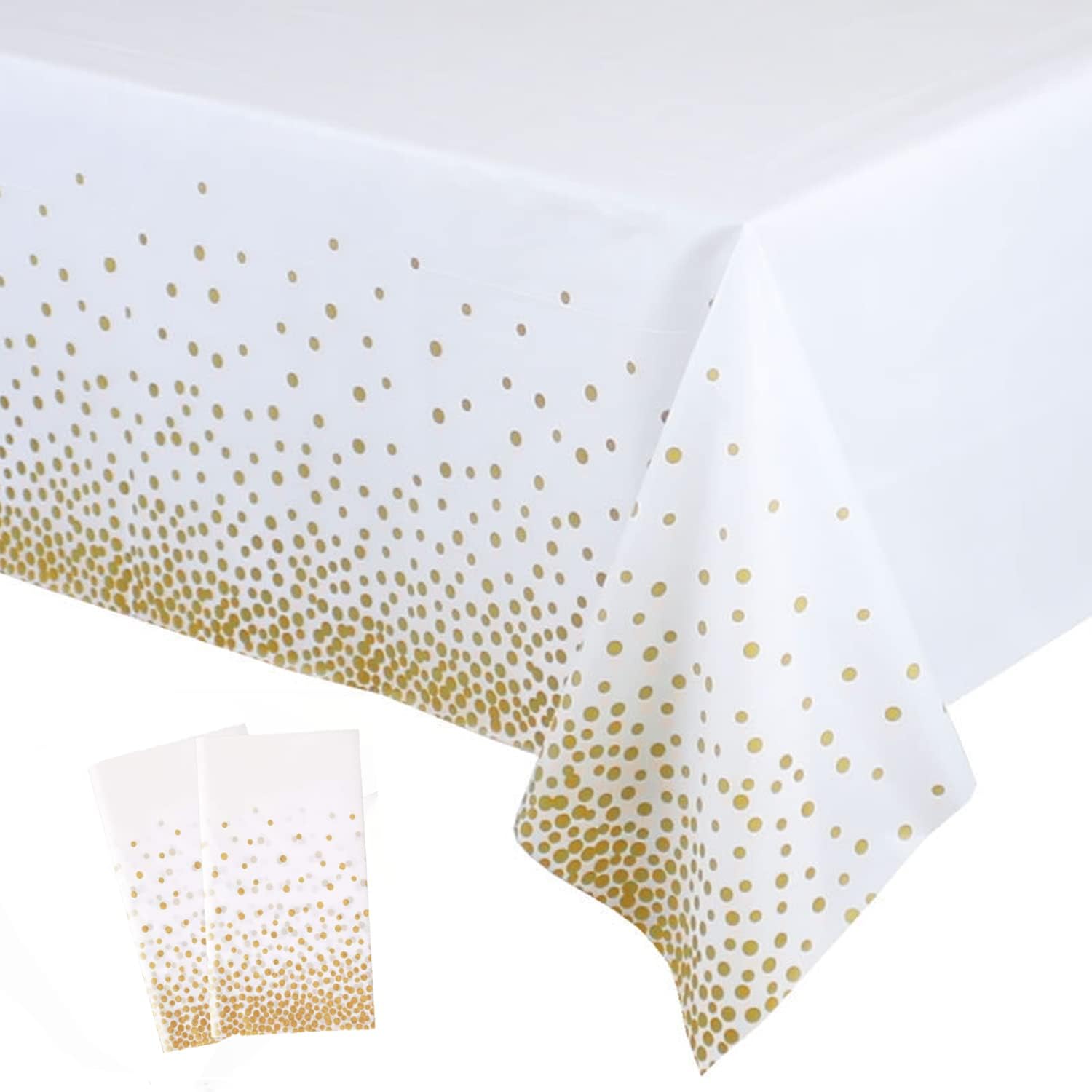 2 Pack White Gold Plastic Tablecloths for 54x108 Tables