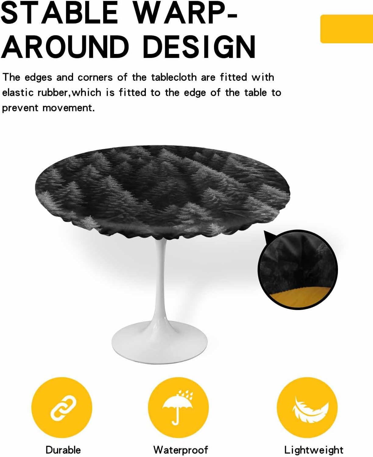 Foggy Forest Round Waterproof Table Cover - Grey Trees Minimalist Design
