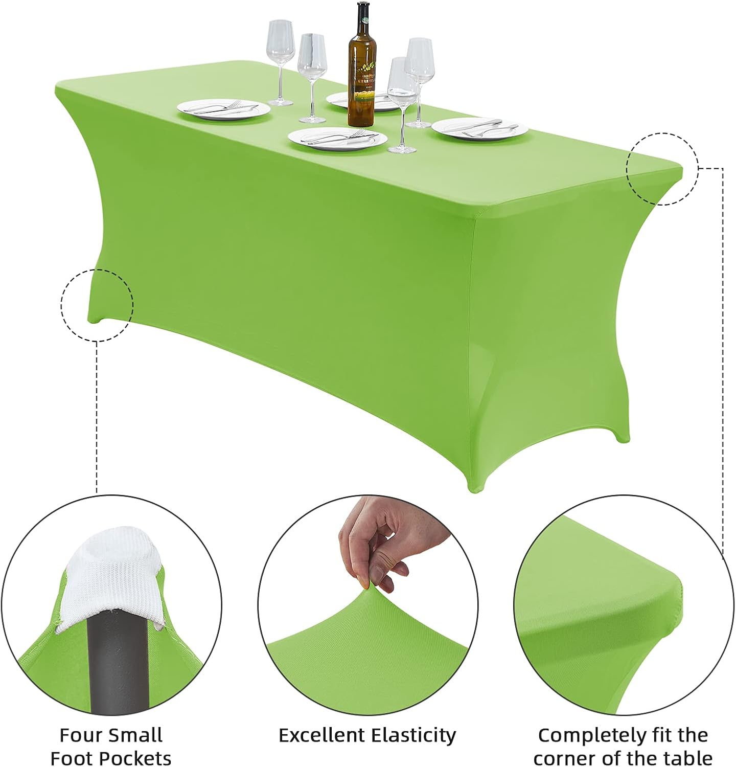 CWK 6FT Waterproof Stretch Spandex Table Cover - Light Green