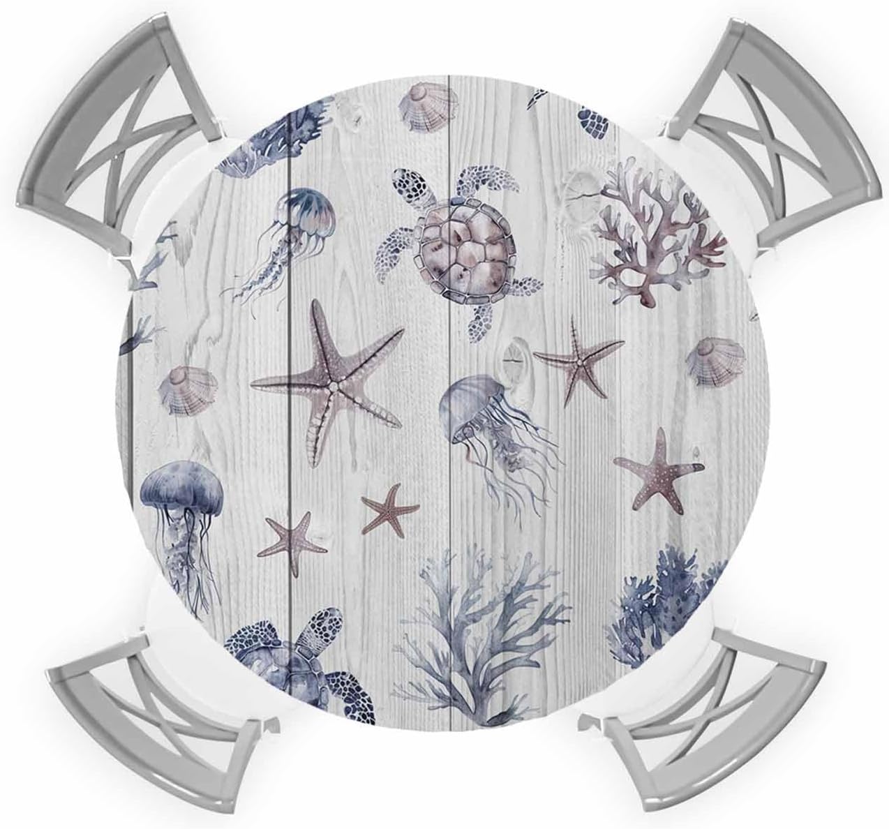 ZOE GARDEN Coastal Starfish Round Waterproof Table Cover