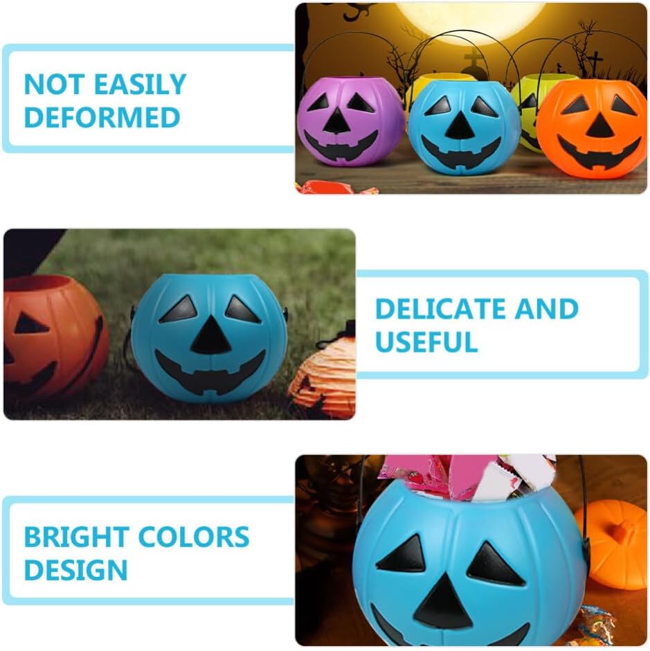VOSAREA 2pcs Pumpkin Bucket Halloween Candy Server with Handles