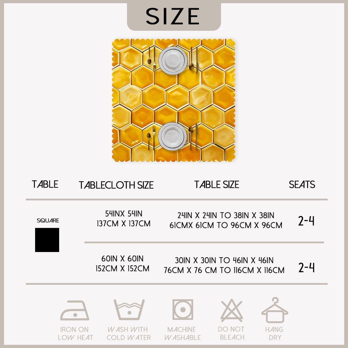 Beehive Tablecloth 54x54 Inch Yellow Gold Honeycomb Design