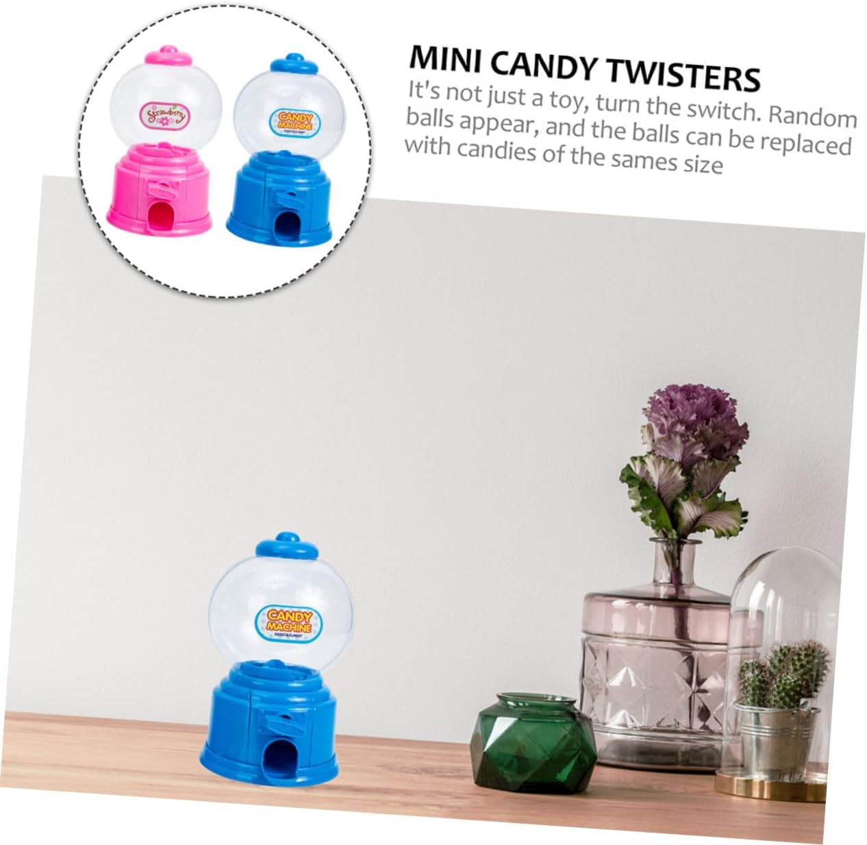 2pcs Vintage Candy Dispenser Machines for Kids Party Decorations Blue and Pink
