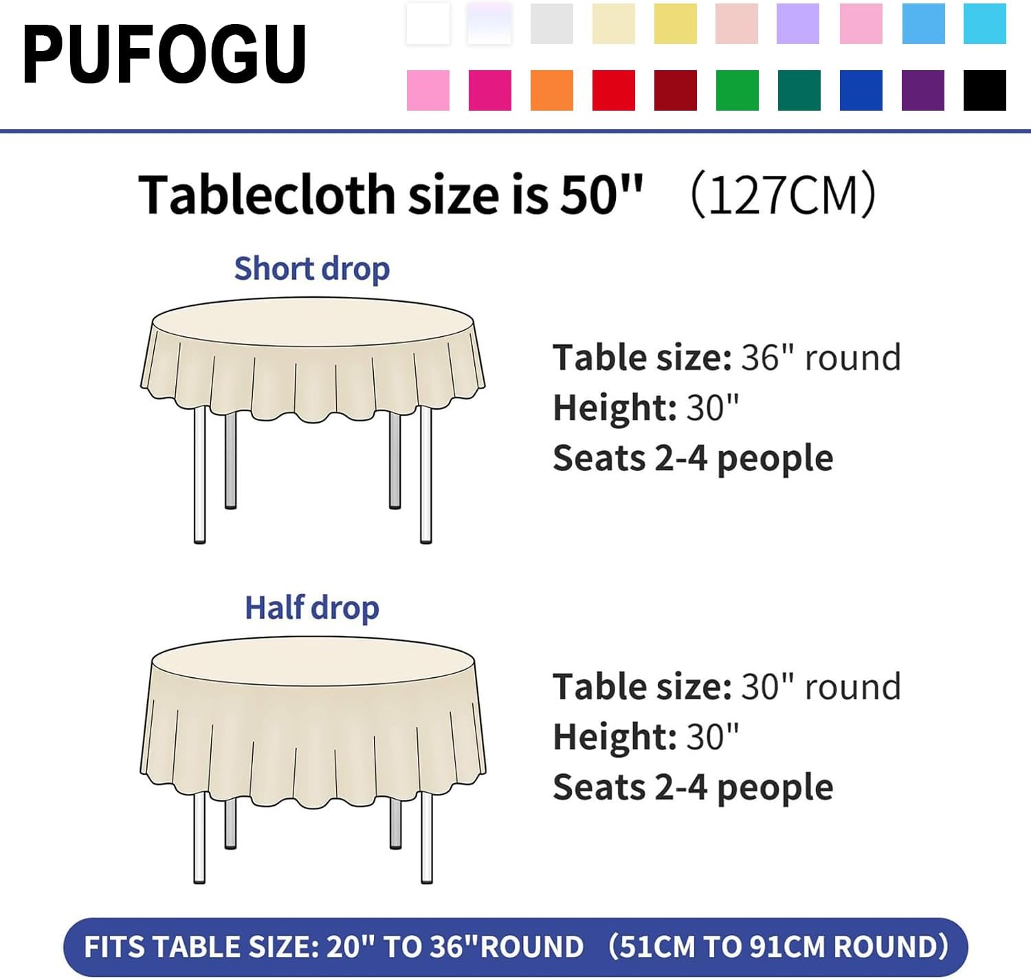 Pufogu 50 Inch Round Black Sequin Tablecloth