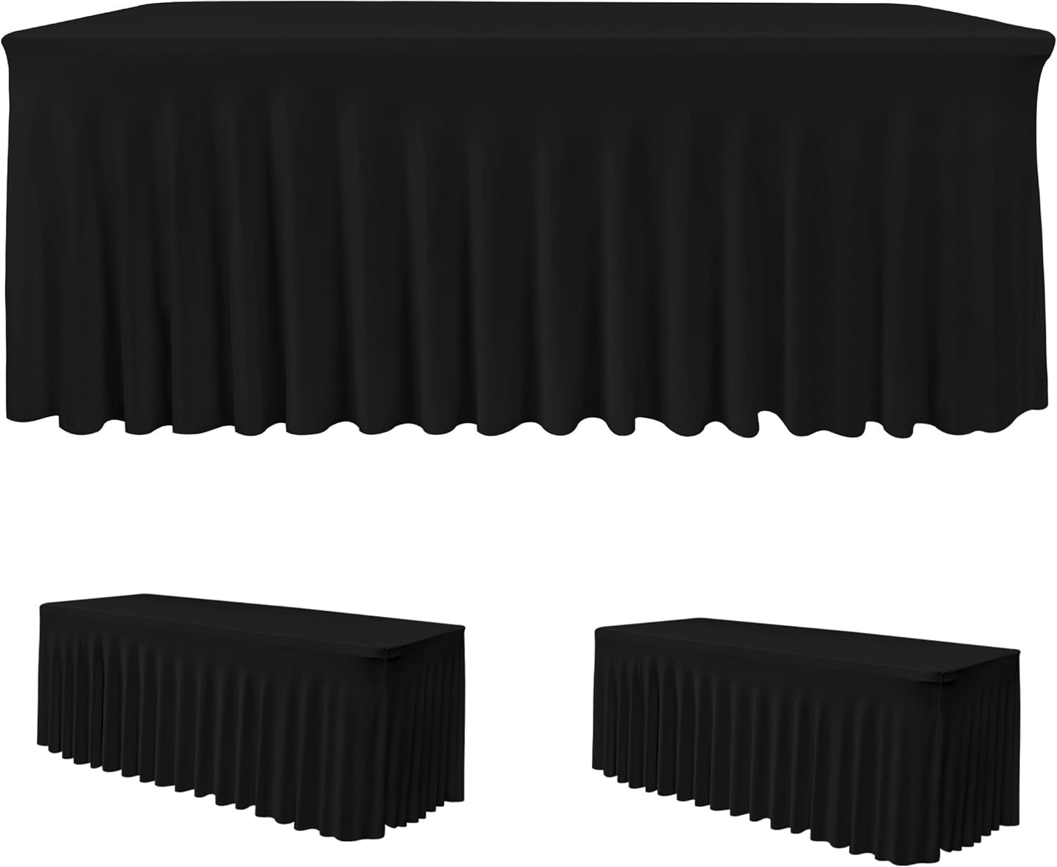 HolidayIdeas Black Spandex Table Skirts for Rectangle Tables 6ft 2 Pack