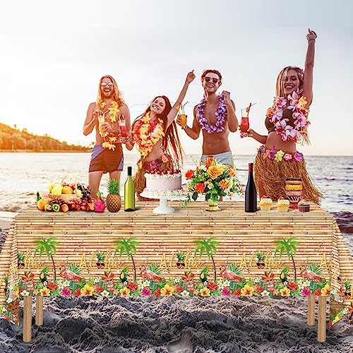 3Pcs Hawaiian Luau Tablecloth Tiki Party Decorations 108x54 Inch