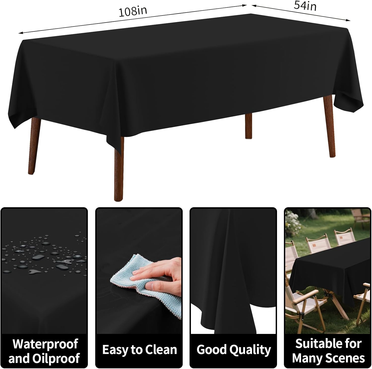 CXPSINC 2 Pack Black Plastic Tablecloths 54x108 Inch