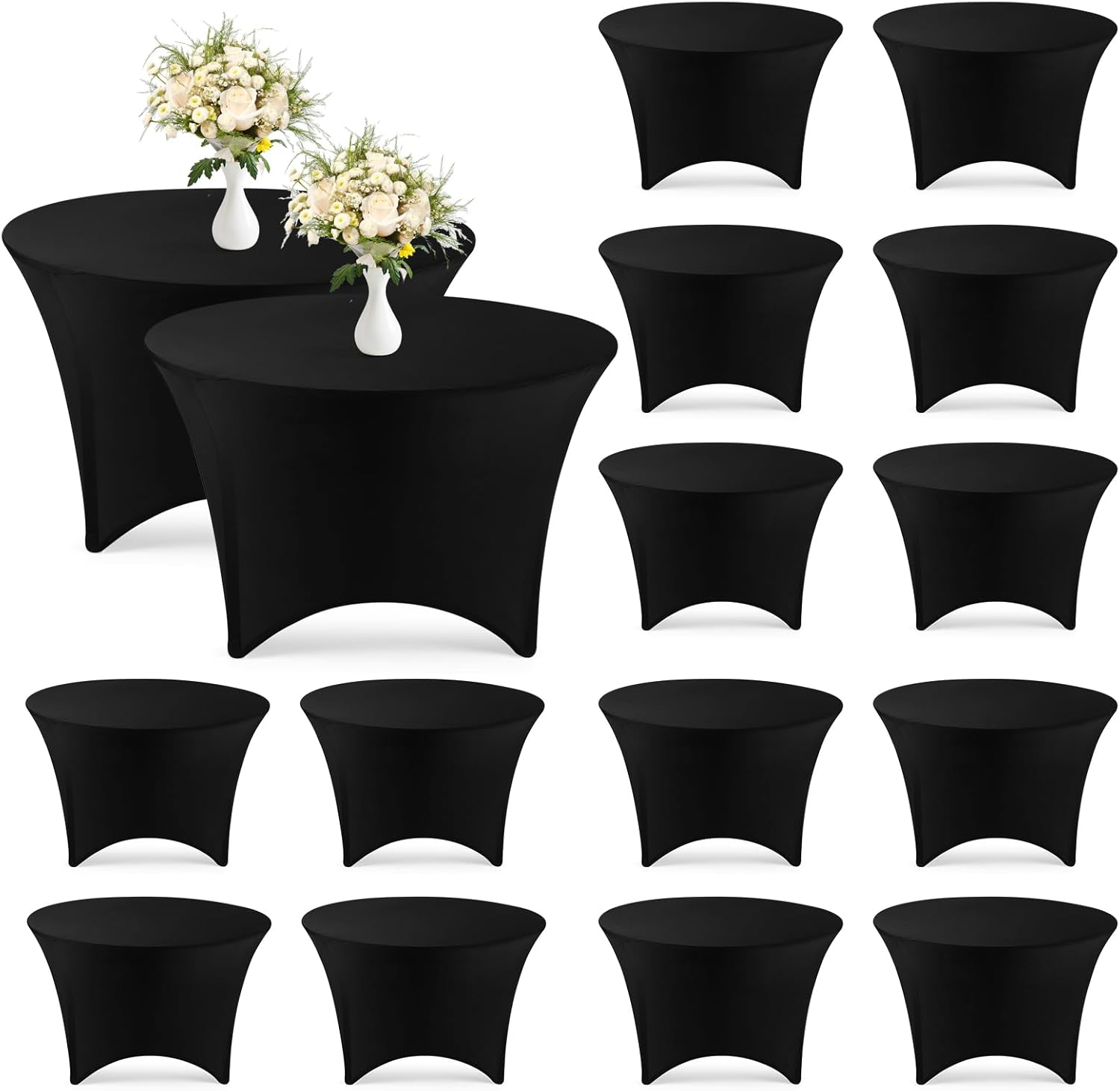 Peryiter 15 Pack Black Spandex Round Tablecloth