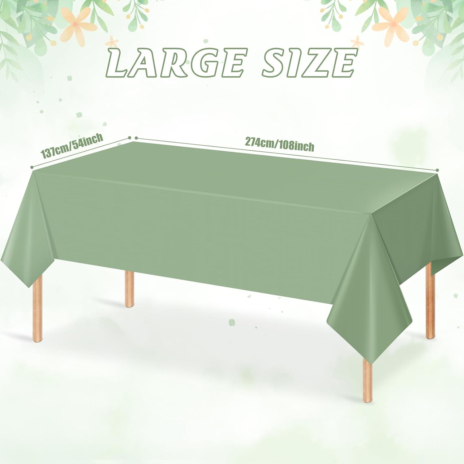 6 Pack Sage Green Plastic Tablecloths for Rectangle Tables