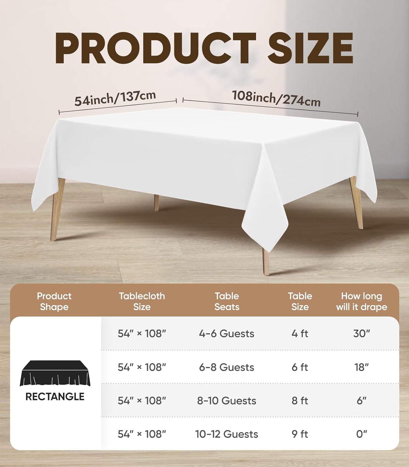 White Disposable Table Cloth 2-Pack 54x108 Inch