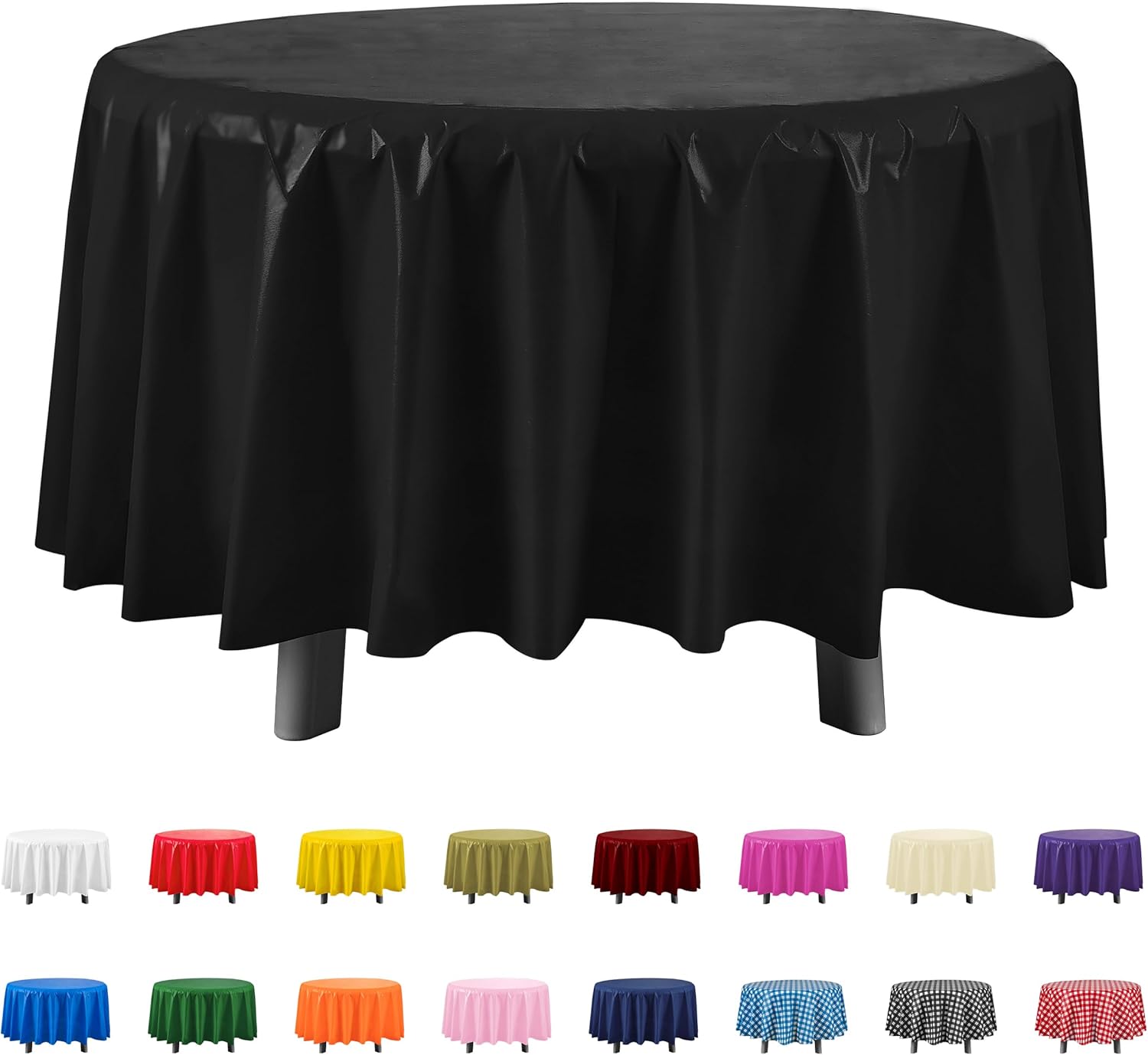 Eleclassi Black 6 Pack Premium Round Disposable Tablecloths - 84 Inch