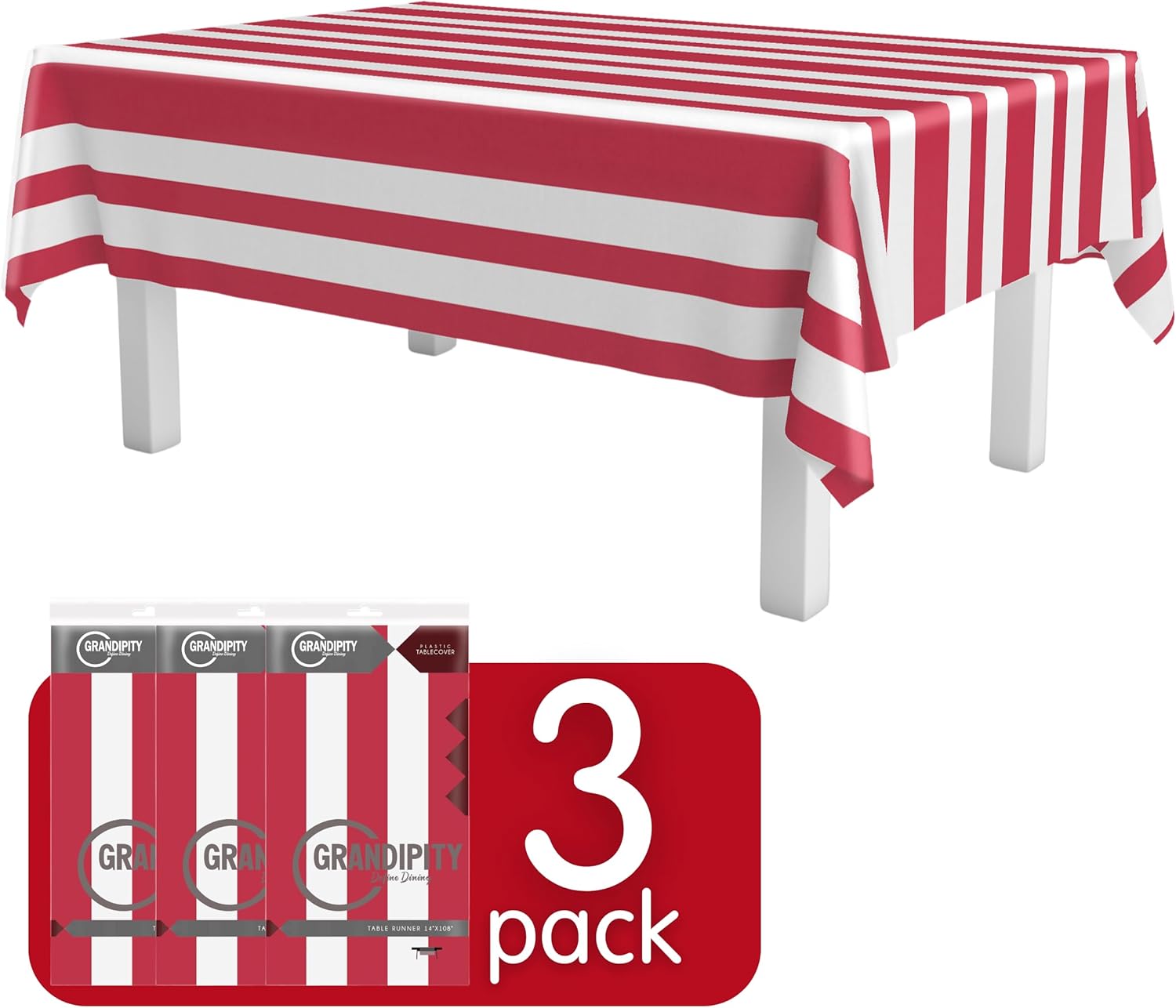 Grandipity American Flag 3 Pack Premium Disposable Plastic Tablecloth 54x108 Inch