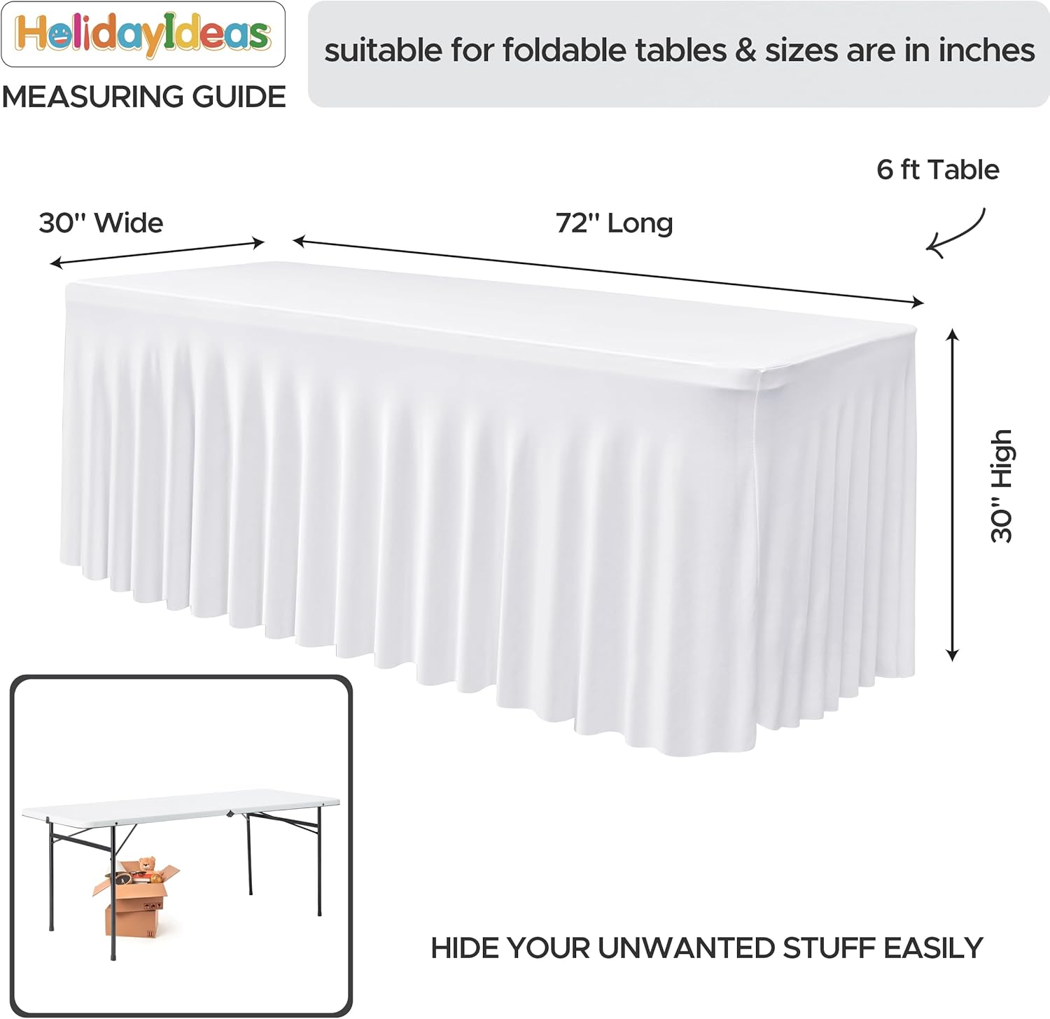 HolidayIdeas White Spandex Table Covers 6 Foot 2 Pack