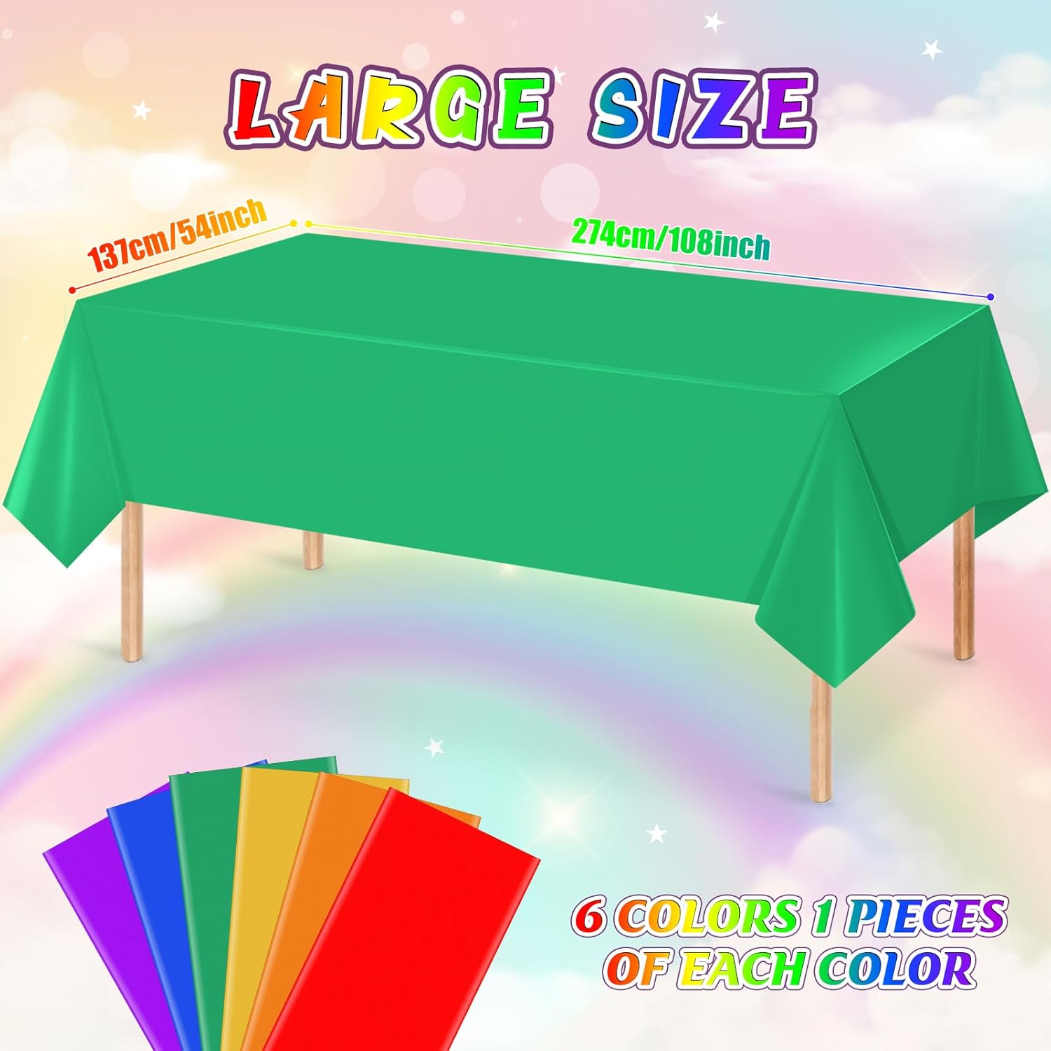 6 Color Rainbow Plastic Tablecloths for Party Decorations