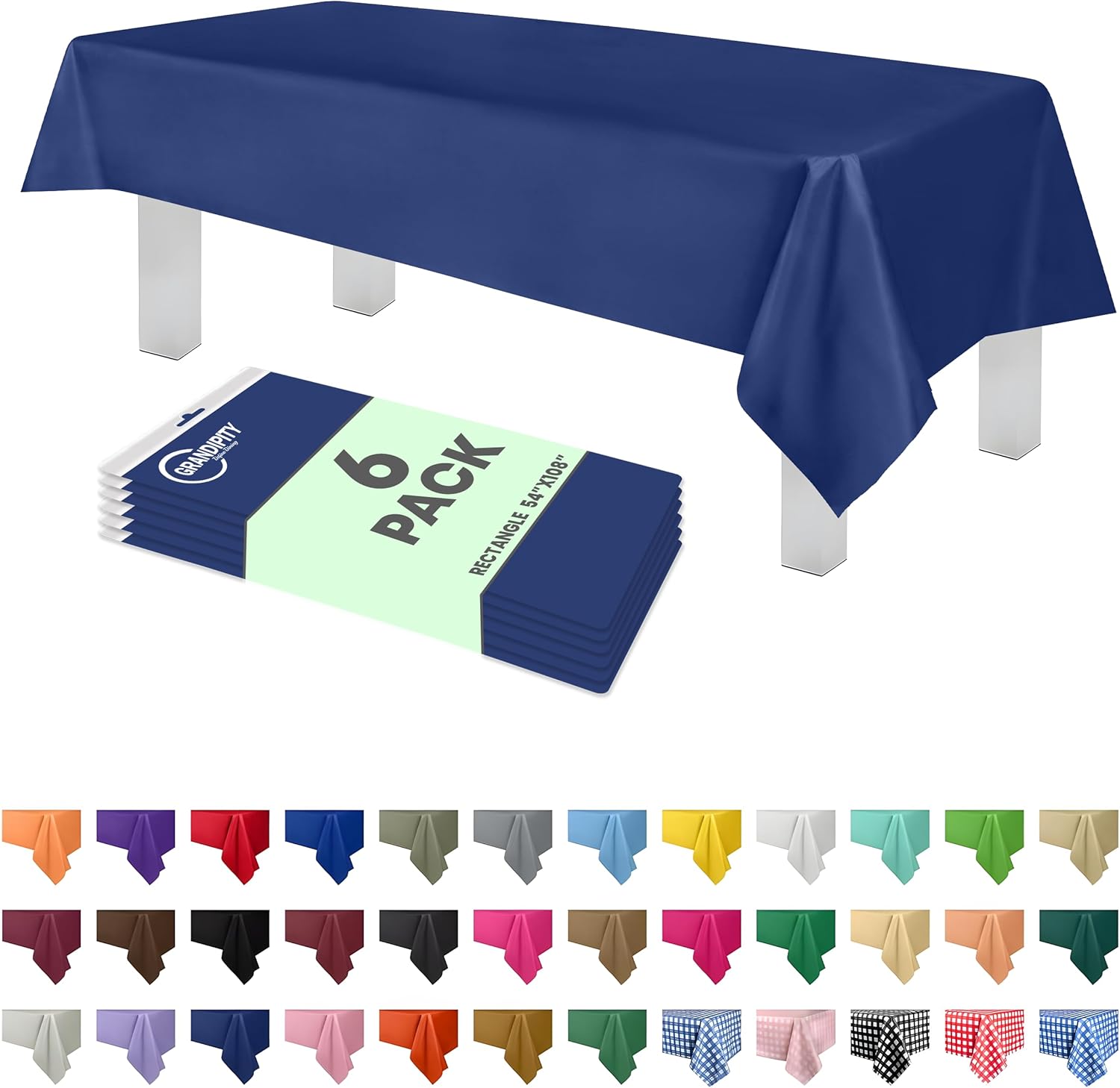 Grandipity Navy Blue Plastic Table Cloth 6 Pack 54in x 108in