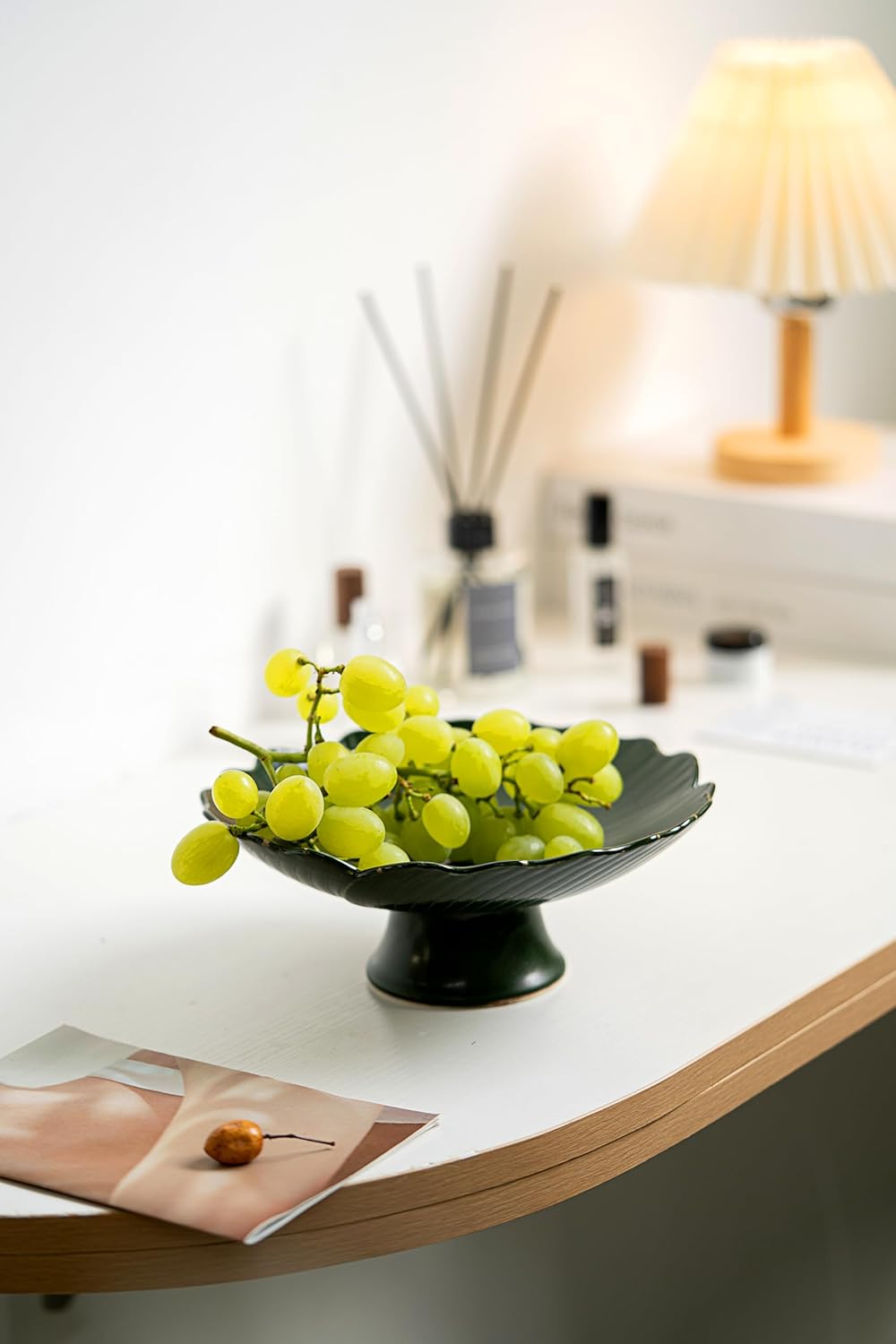 Green Ceramic Fruit Bowl with Lucky Clover Design 85 Inch