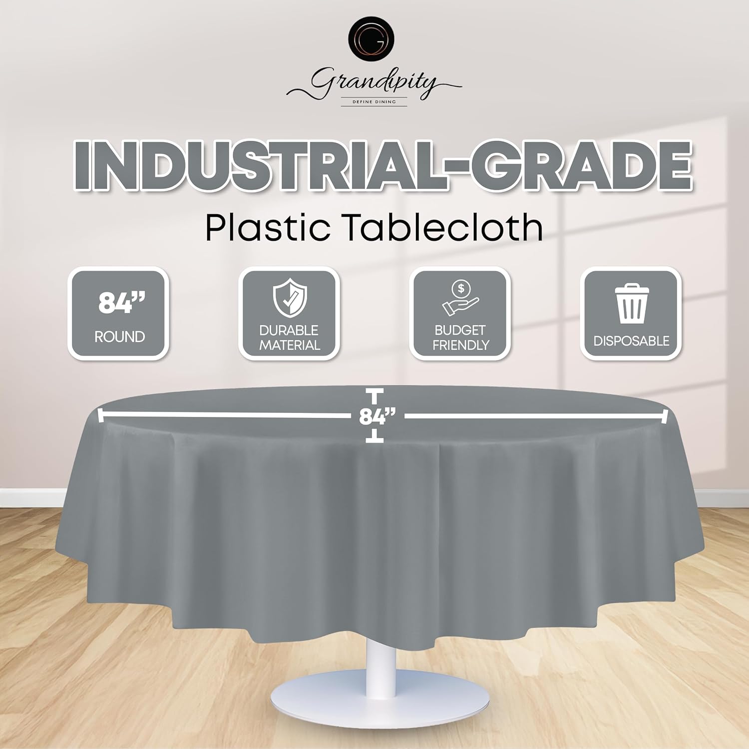Grandipity 12 Pack Disposable Round Tablecloth 84 Inch Silver