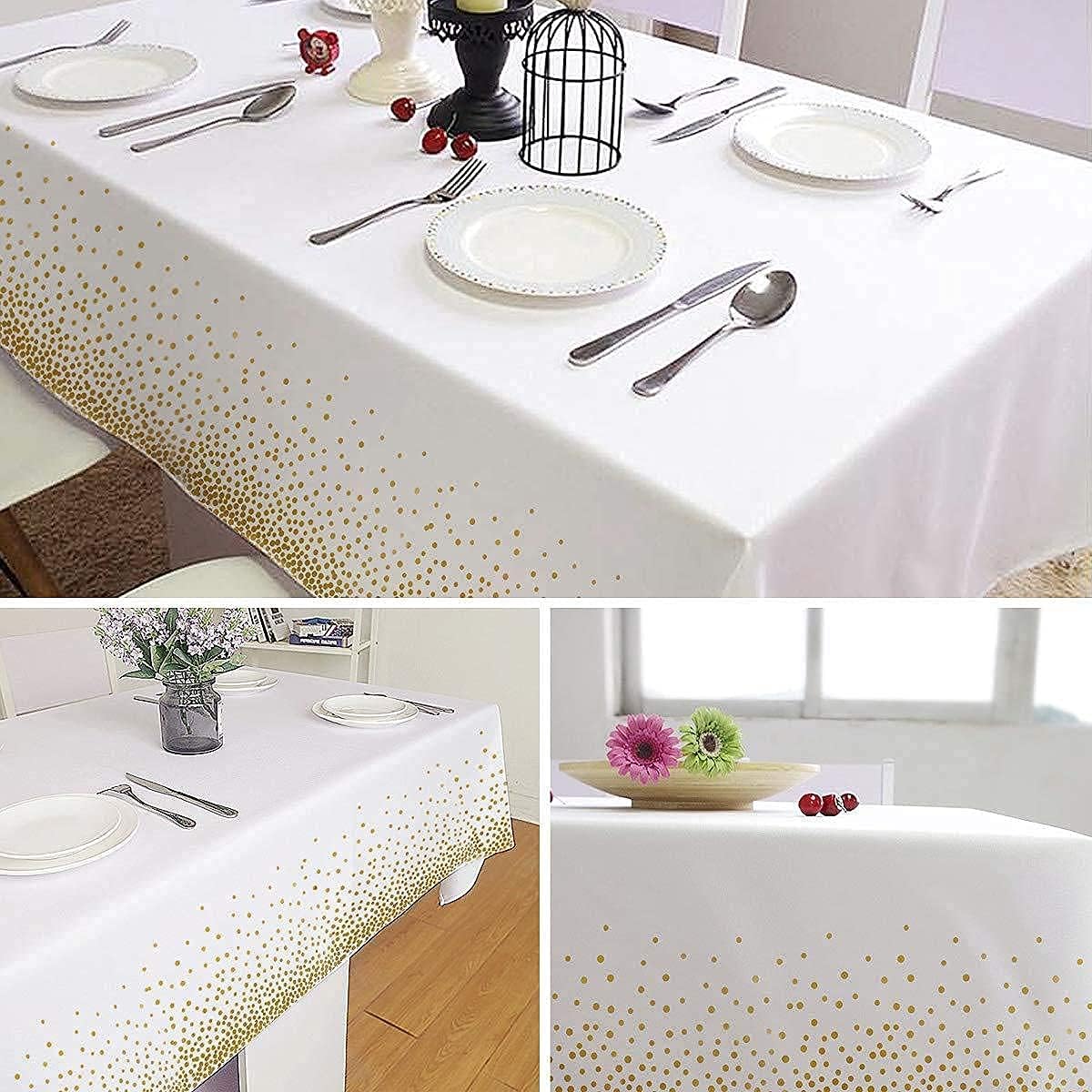 2 Pack White Gold Plastic Tablecloths for 54x108 Tables
