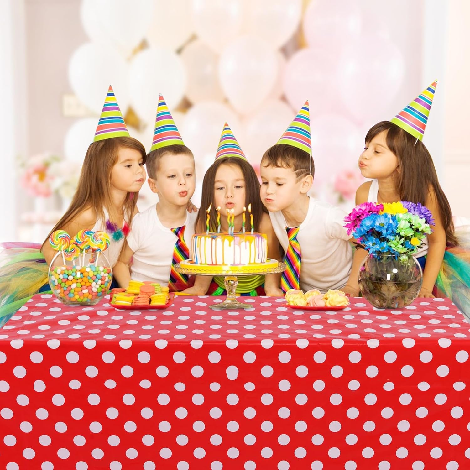 Kesfey 3 Pack Red Polka Dot Tablecloths 54x108 Inch Mickey Mouse Theme