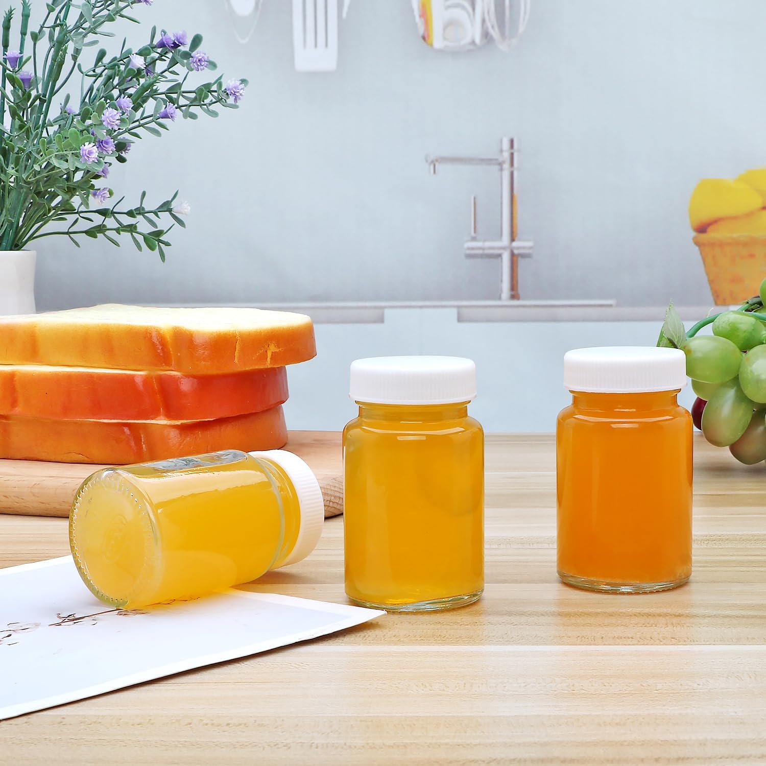 48 Pack 2 Oz Juice Shot Bottles with Caps Glass Mini Jars