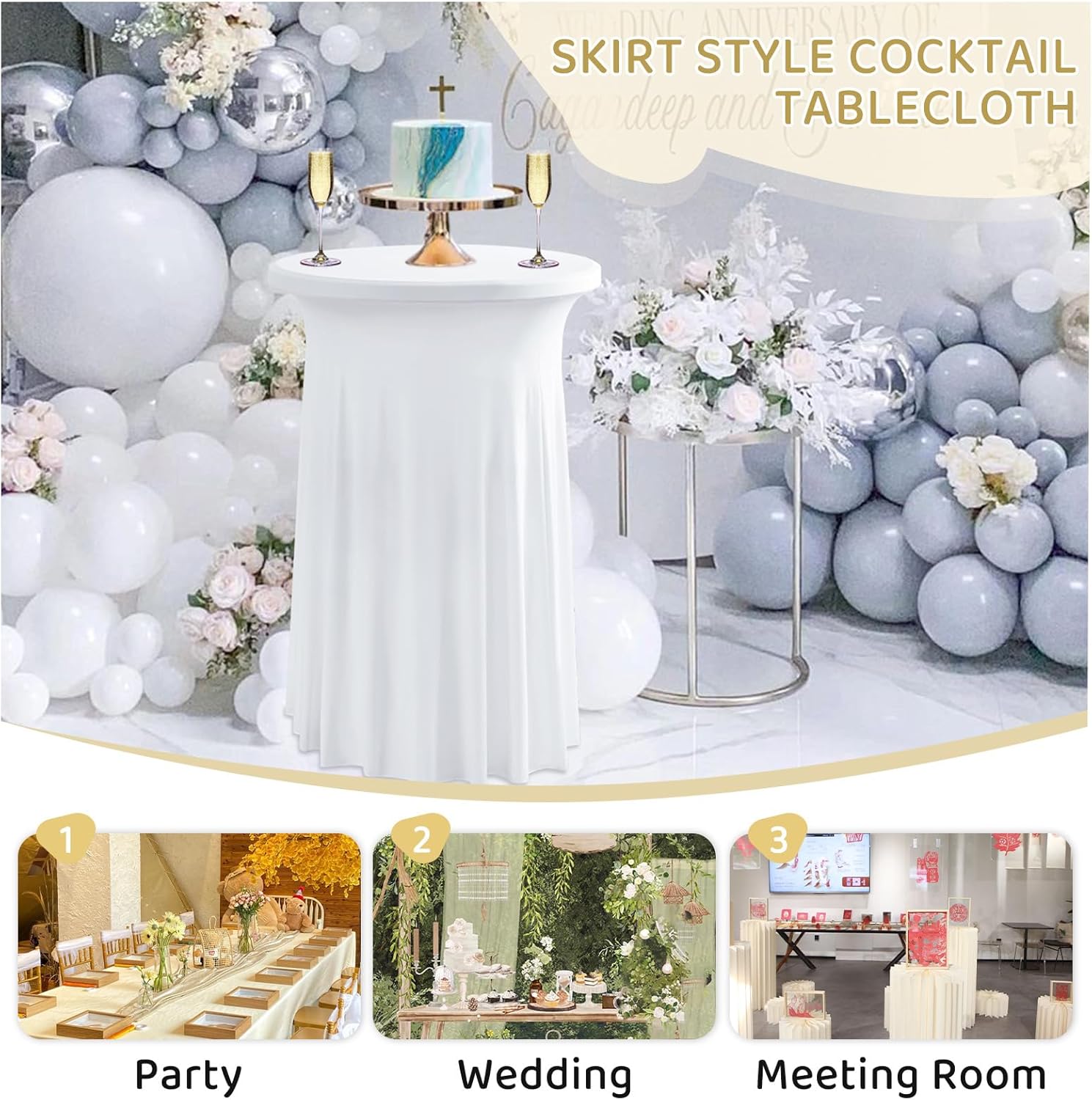 2 Pack 43x32 Inch Spandex Cocktail Tablecloths with Wavy Skirt Red Stretch Table Cover for Bar Wedding Party