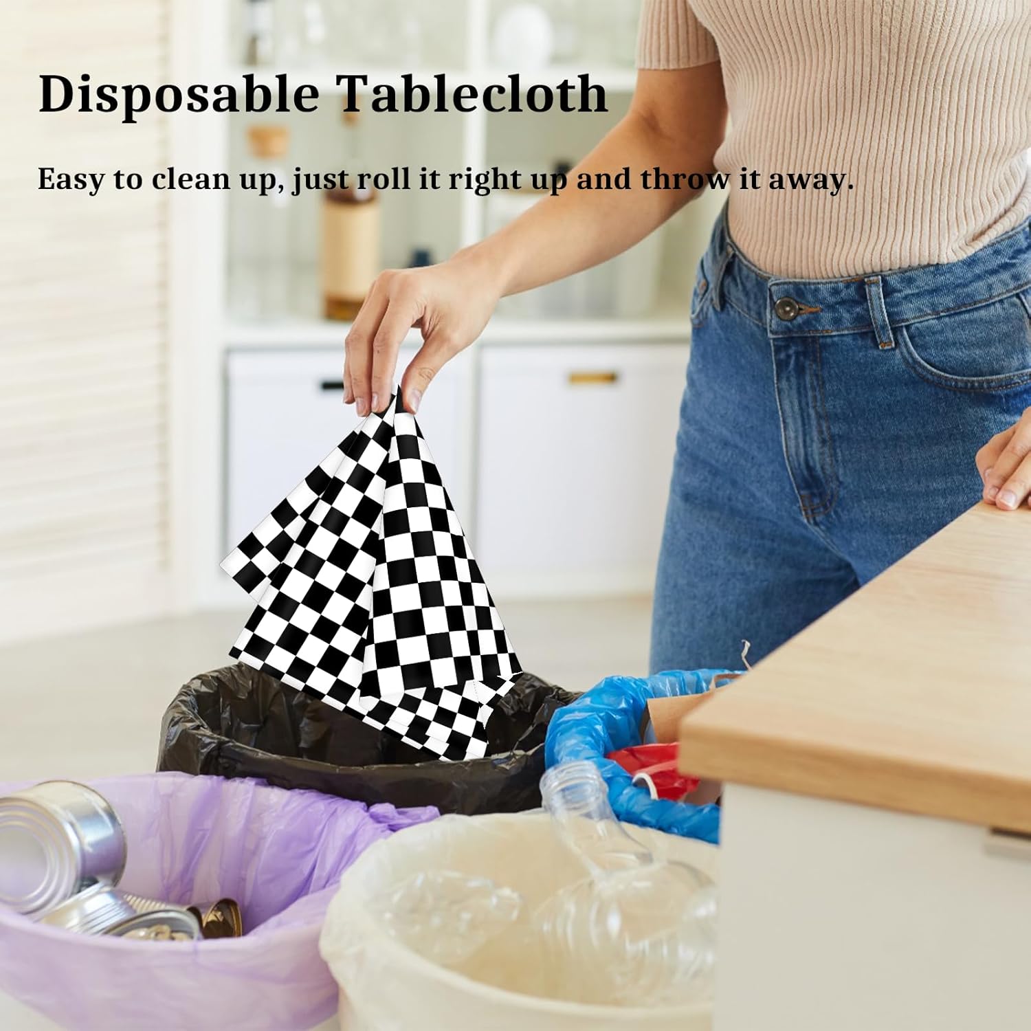 Mulbozy 4 Pcs Black and White Checkered Tablecloths for Party Decorations