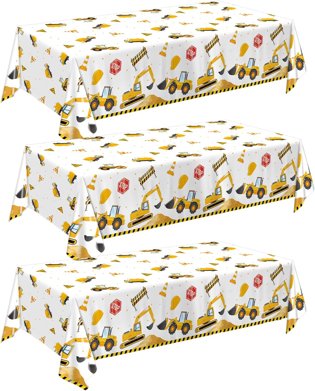 3 Pack Construction Themed Tablecloths 54 x 108 Inches