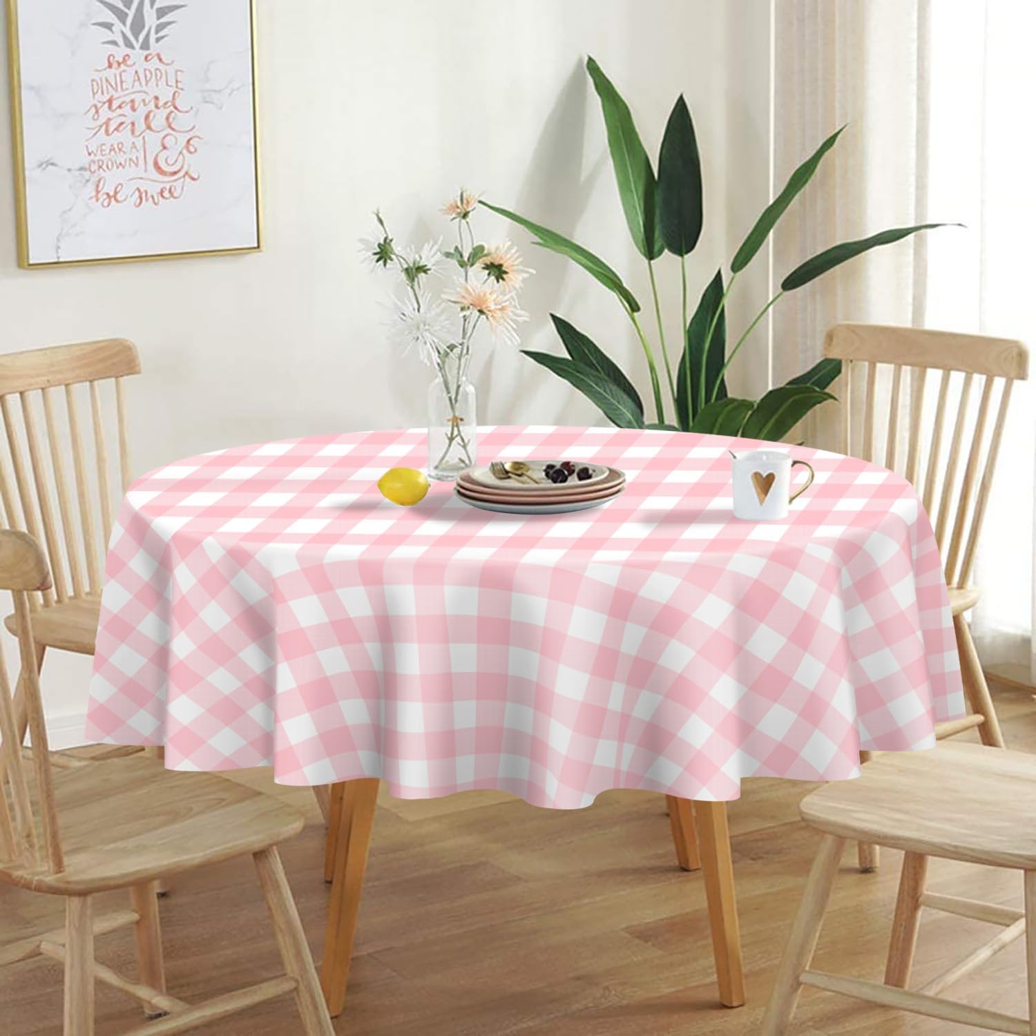 QIKSION Pink Gingham Tablecloth 2 Pack 84 Inch Disposable for Parties