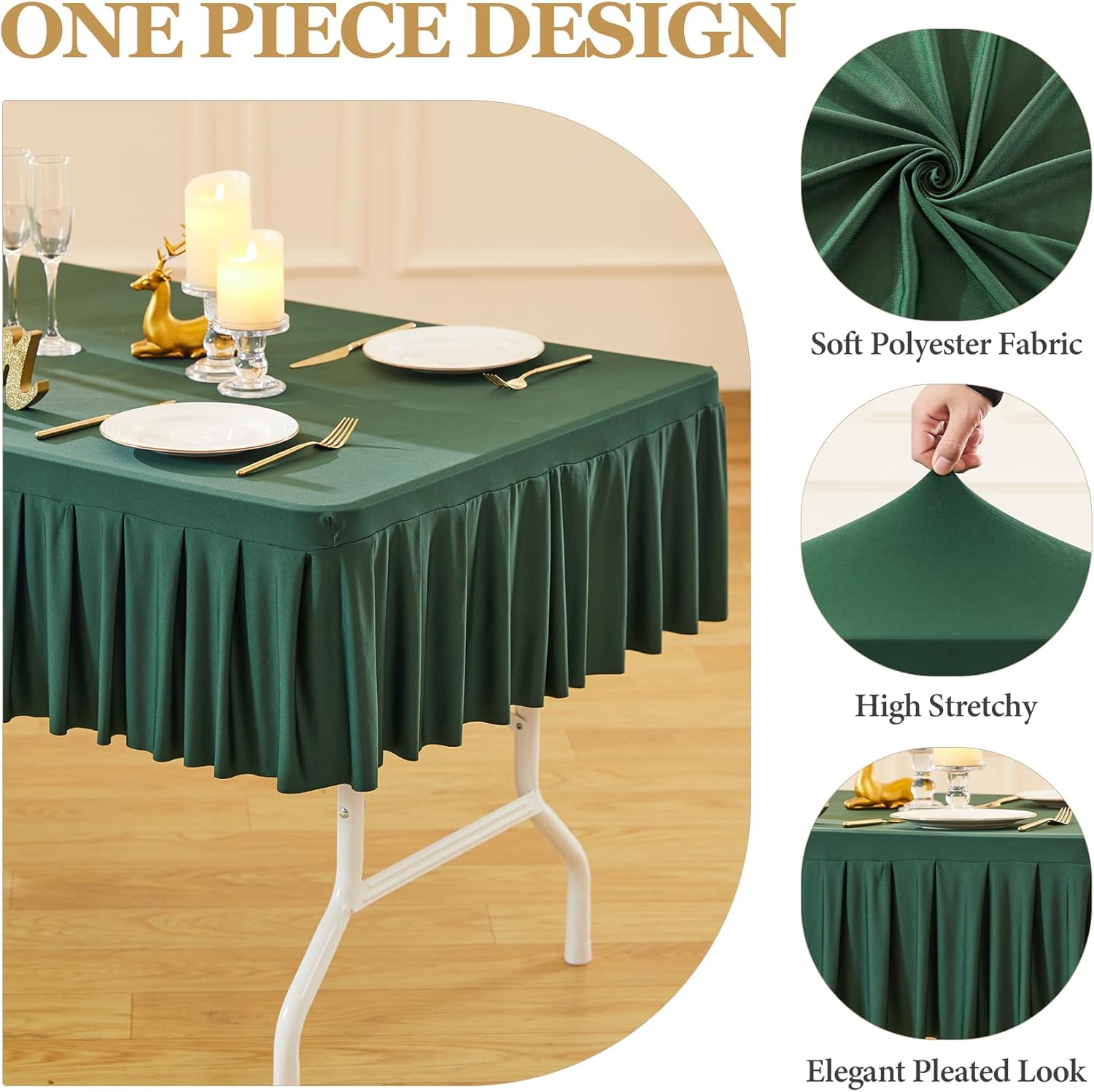 2 Pack Hunter Green Spandex Tablecloths for 6FT Rectangle Tables