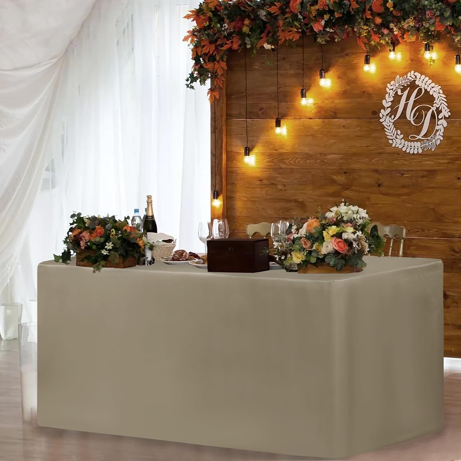 HolidayIdeas Fitted Taupe Table Covers 2 Pack