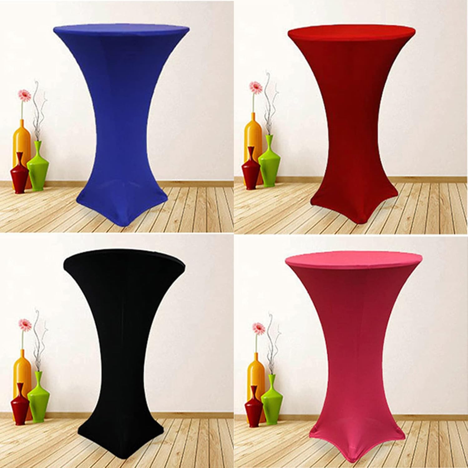 2 Pack 24x43 Inch Red Cocktail Tablecloths Spandex Round Fitted Covers for Events