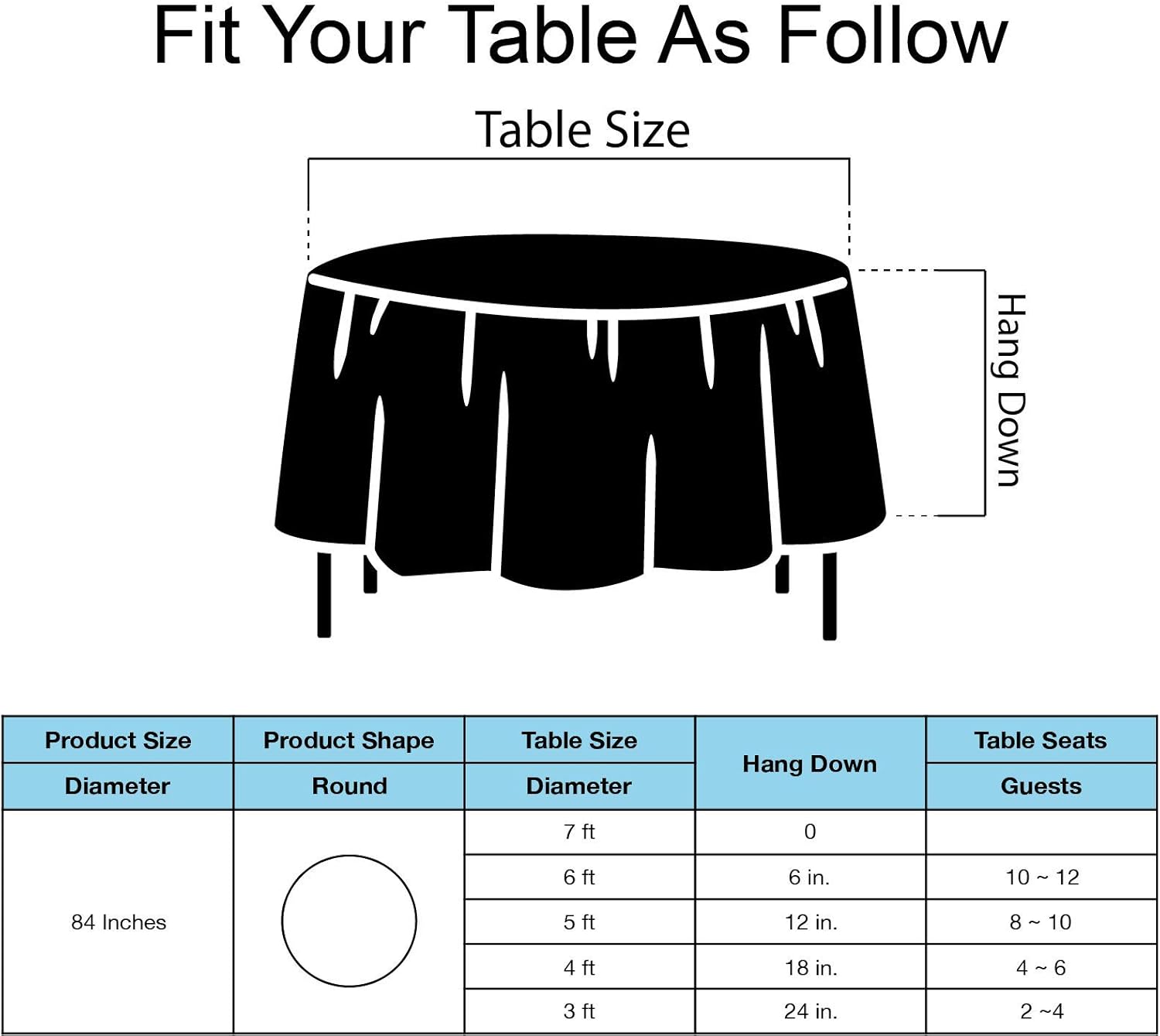 Black Plastic Tablecloths 2 Pack for 84 Inch Round Tables